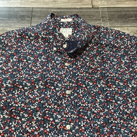 J Crew Classic Stretch Floral Button Up Shirt Men’s L Blue Red Cotton Blend - Picture 6 of 8